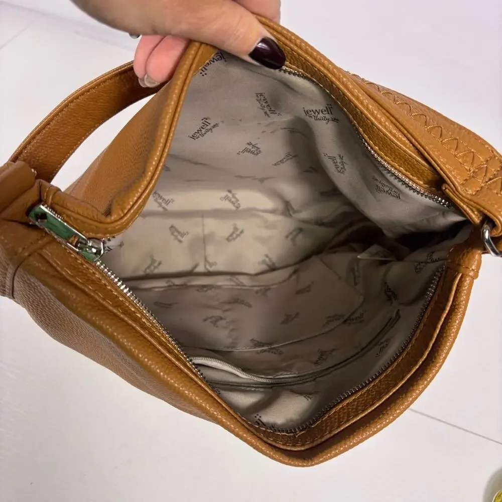 Thirty-One Jewell Tan Faux Leather Hobo Bag Bin10
